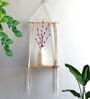 Handmade Macrame Wall Hanging With Pine Wood Shelf In Off White
