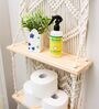 Handmade Macrame Wall Hanging With Pine Wood Shelf In Off White