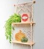 Handmade Macrame Wall Hanging With Pine Wood Shelf In Off White