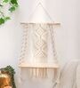 Handmade Macrame Wall Hanging With Pine Wood Shelf In Off White