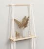 Handmade Macrame Wall Hanging With Pine Wood Shelf In Off White