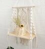Handmade Macrame Wall Hanging With Pine Wood Shelf In Off White