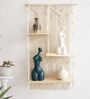 Handmade Macrame Wall Hanging With Pine Wood Shelf In Off White