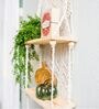 Handmade Macrame Wall Hanging With Pine Wood Shelf In Off White