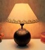 Handmade Mandala Art Matka Shaped Wooden Lamp with Cotton Shade (Black & Beige)