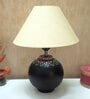 Handmade Mandala Art Matka Shaped Wooden Lamp with Cotton Shade (Black & Beige)