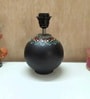 Handmade Mandala Art Matka Shaped Wooden Lamp with Cotton Shade (Black & Beige)