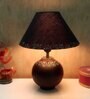 Handmade Mandala Art Matka Shaped Wooden Lamp with Cotton Shade (Black & Black)