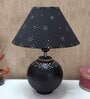 Handmade Mandala Art Matka Shaped Wooden Lamp with Cotton Shade (Black & Black)