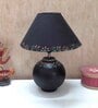 Handmade Mandala Art Matka Shaped Wooden Lamp with Cotton Shade (Black & Black)