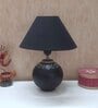 Handmade Mandala Art Matka Shaped Wooden Lamp with Cotton Shade (Black & Black)