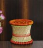 Ethnic Wicker Foot Stool in Orange and Natural Finish
