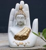 Handmade Palm Budha Polyresin Religious Idol (White)