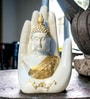 Handmade Palm Budha Polyresin Religious Idol (White)
