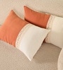 Handmade Rectangular Crochet Cotton Rust and Off White  Set of 2 (12x18inches) Cushion Covers