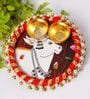 Handmade Red Engineered Wood Pooja Thali