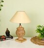 Beige Shade With Natural Color Rings Design Wooden Handmade Table Lamp