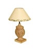 Beige Handpainted Shade With Natural Color Rings Design Wooden Handmade Table Lamp