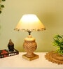 Beige Handpainted Shade With Natural Color Rings Design Wooden Handmade Table Lamp
