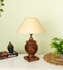 Beige Handpainted Shade With Brown Rings Design Wooden Handmade Table Lamp