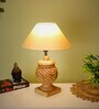 Beige Shade With Natural Color Rings Design Wooden Handmade Table Lamp