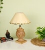 Beige Handpainted Shade With Natural Color Rings Design Wooden Handmade Table Lamp