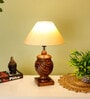 Beige Handpainted Shade With Brown Rings Design Wooden Handmade Table Lamp