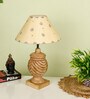 Black Handpainted Floral Shade With Natural Color Rings Design Wooden Handmade Table Lamp