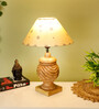 Black Handpainted Floral Shade With Natural Color Rings Design Wooden Handmade Table Lamp