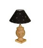 Black Handpainted Floral Shade With Natural Color Rings Design Wooden Handmade Table Lamp