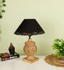Black Handpainted Shade With Natural Color Rings Design Wooden Handmade Table Lamp