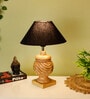 Black Shade With Natural Color Rings Design Wooden Handmade Table Lamp