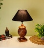 Black Handpainted Shade With Brown Rings Design Wooden Handmade Table Lamp