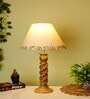 Beige Handpainted Shade With Natural Color Rope Design Wooden Handmade Table Lamp