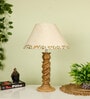 Beige Handpainted Shade With Natural Color Rope Design Wooden Handmade Table Lamp
