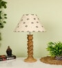 Beige Handpainted Shade With Natural Color Rope Design Wooden Handmade Table Lamp