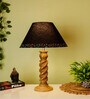 Black Handpainted Shade With Natural Color Rope Design Wooden Handmade Table Lamp