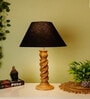 Black Shade With Natural Color Rope Design Wooden Handmade Table Lamp