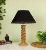 Black Handpainted Shade With Natural Color Rope Design Wooden Handmade Table Lamp