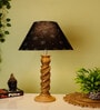 Black Handpainted Shade With Natural Color Rope Design Wooden Handmade Table Lamp