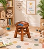 Handmade Round Wooden Kids Stool With Hand-Painted Cartoon Art