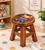Handmade Round Wooden Kids Stool With Hand-Painted Cartoon Art