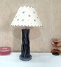 Handmade Vase Design Distress Rustic Tree Log Finish Wooden Lamp with Cotton Shade (Grey & Beige)