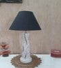 Handmade Vase Design Distress Rustic Tree Log Finish Wooden Lamp with Cotton Shade (White & Black)