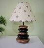 Handpainted Beige Fabric Shade Pebble Table Lamp With Brown And Black Base