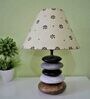Handpainted Beige Fabric Shade Pebble Table Lamp With Multicoloured Base