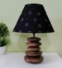 Handpainted Black Fabric Shade Pebble Table Lamp With Brown Base