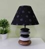Handpainted Black Fabric Shade Pebble Table Lamp With Multicoloured Base