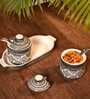 HandPainted Ceramic Condiment Set with Base Tray and Spoon