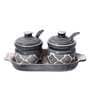 HandPainted Ceramic Condiment Set with Base Tray and Spoon